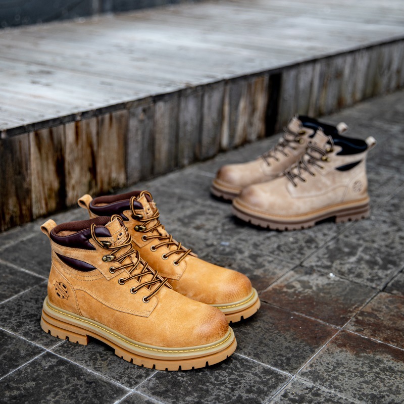Martin Herren Herbst Hohe Schuhe Britischer Stil Echtes Leder Mid Top Atmungsaktiv Gelb Trendy Casual Arbeitsstiefel_voghion.com