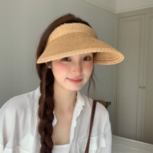 凉芳新款宽帽檐草编空顶防晒帽女夏季户外大檐发箍式显脸小遮阳帽