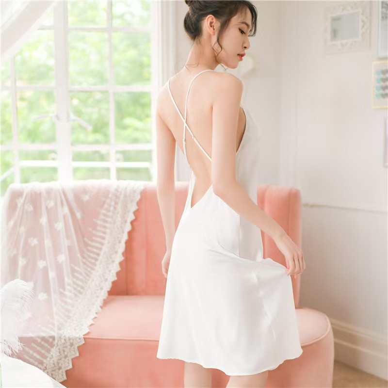 Cross-Border Supply Spring and Summer Women's Pajamas, Long Sexy Lingerie, Slit Sexy Suspender Nightgown, Fashionable Home Wear