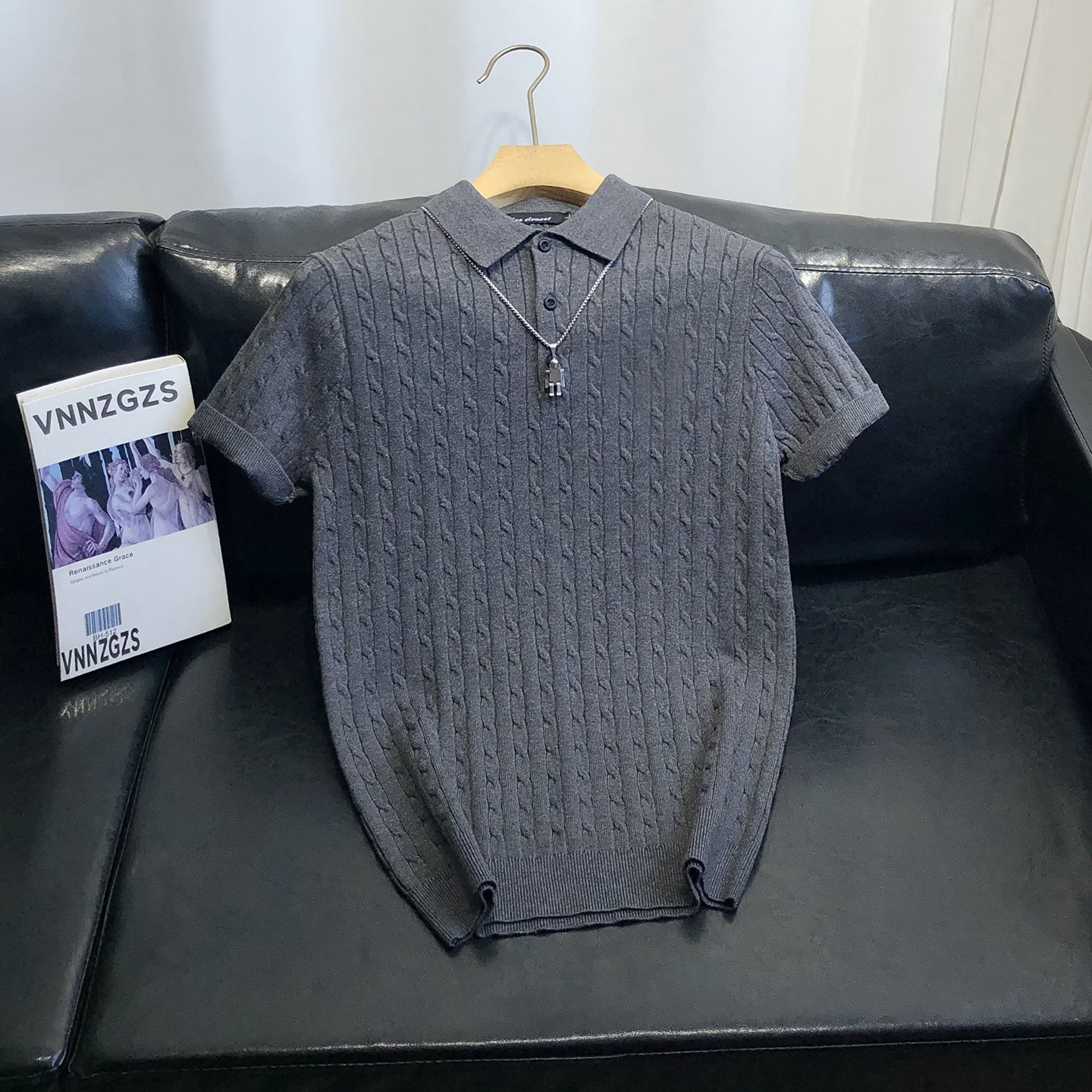 Men's Polo Knit Shirt Short Sleeve With Cable Stitch & Equestrian Embroidery - Old Money Style Summer Casual Shirt_voghion.com
