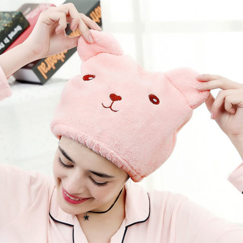 Super Absorbent Hair Drying Cap Cute Bear Hair Washing Quick Drying Towel Women's Thickened Shower Cap Wiping Headband Artifact