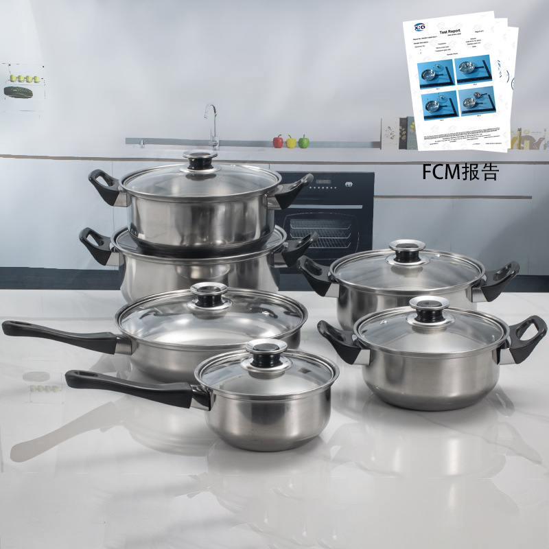 Cross-Border Stainless Steel Kitchenware Pot Set Cooking Pot 12-Piece Pot Set Kitchenware