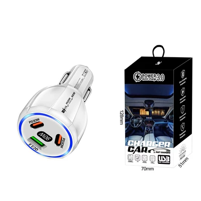 Three-in-one dual-line car charger: Mobil şarj cihazları - 359-1usb-2pd-white-exquisite-large-paper-box