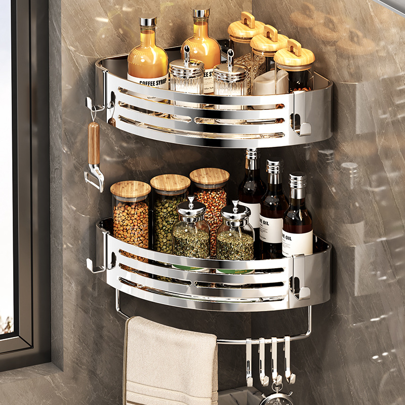 No-Drill Thickened Stainless Steel Bathroom Storage Rack, Bathroom Storage Triangle Rack, Wall-Mounted Toilet Storage Rack