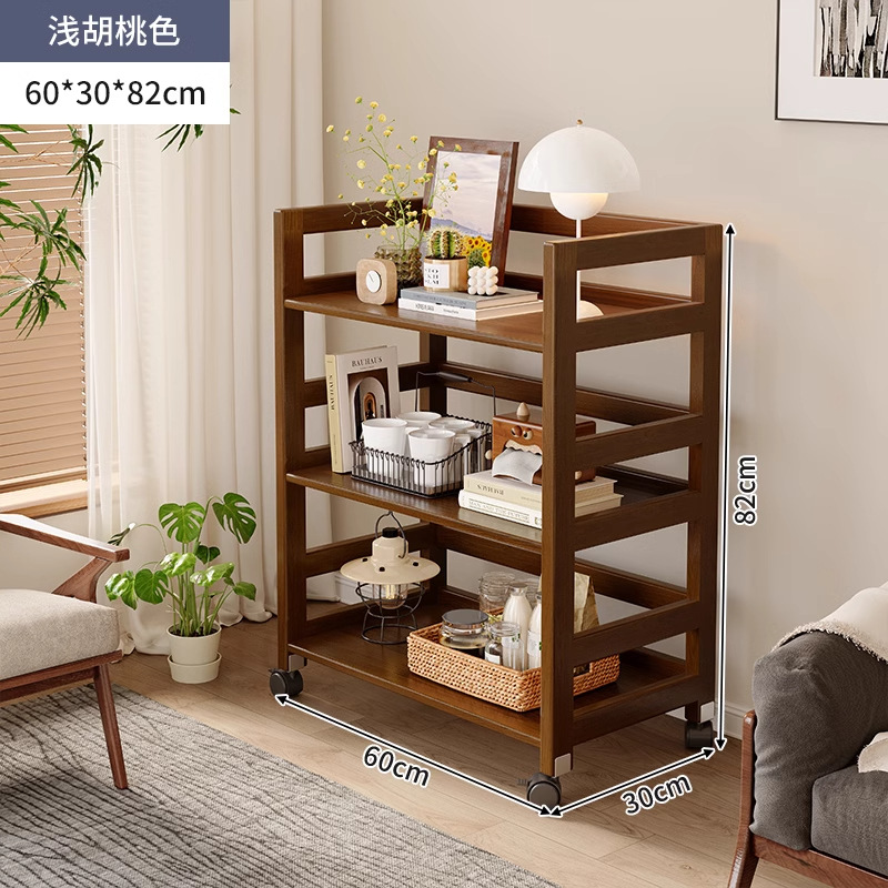 Rack de mesita de noche de madera maciza de color madera de piso a techo en el lado de la sala de estar, cochecito de varios pisos, estante de almacenamiento extraíble para dormitorio