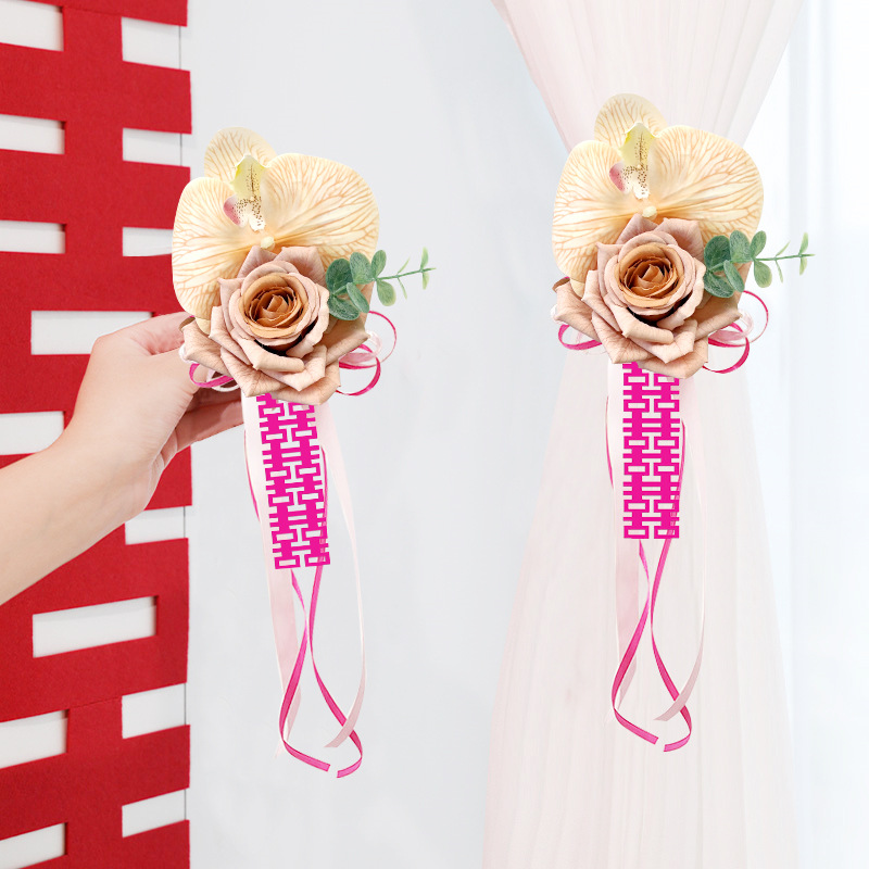 Decoración de ramo de flores de simulación de decoración de cortinas de sala de estar personaje de boda mujer casada hombre nueva casa cortina de decoración