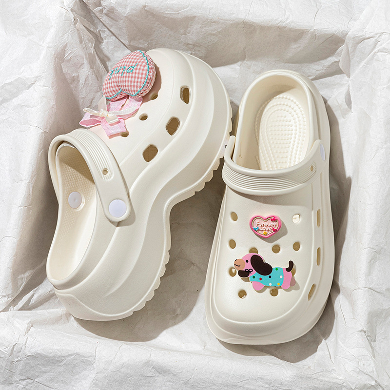 Heart-Shaped Dog Hole Shoes for Women, Outdoor Sandals, Slip-On Beach Shoes, Home Slippers, Women's Closed-Toe Slippers