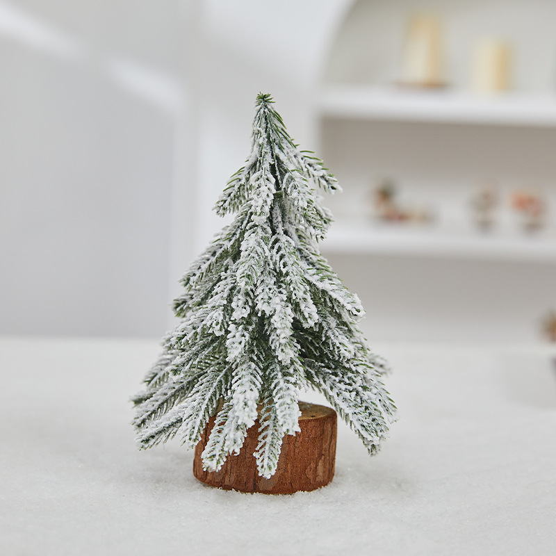 Mini Flocked Snowy Christmas Trees – Desktop PE Powdered Pine Decor With Realistic Frost Effect For Holiday Scenes & Photography_voghion.com