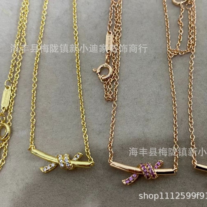 精工V精高版本T家轻奢绳结迷你项链T家镶钻打结半钻光面直播代发|undefined