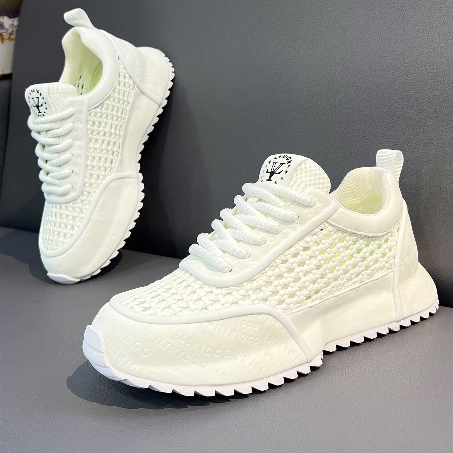 Men's Sneakers 2026 New Summer Breathable Thick-Soled Height-Increasing White Shoes Versatile Casual Hollow Shoes Hot Trend