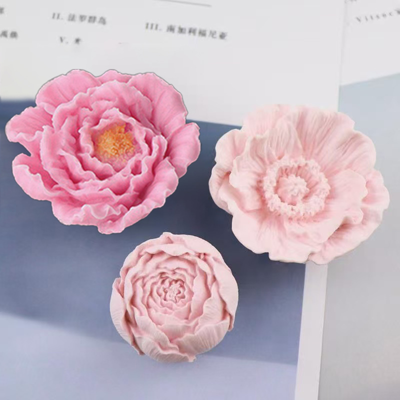 跨境虞美人包芯花山茶花造型 手工DIY香薰蜡烛石膏装饰品硅胶模具