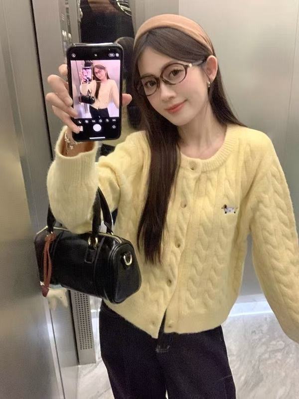 跨境开衫毛衣女外套高级感2025新款春秋腊肠狗刺绣小外搭早春上衣|undefined