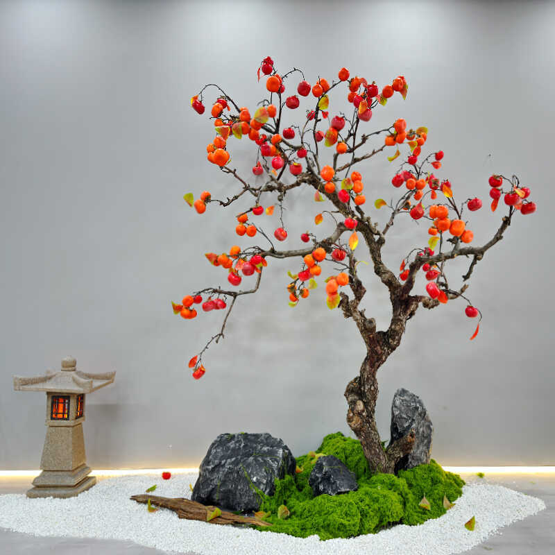 大型仿真柿子树许愿树假果树室外装饰真造型树酒店大堂橱窗造景