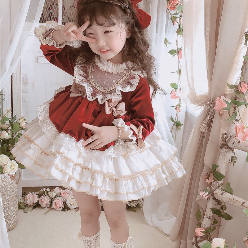 Children's Summer Spanish Princess Dress Girl's Lolita dress Baby's Birthday Dress One Year Old Dress Long Sleeve