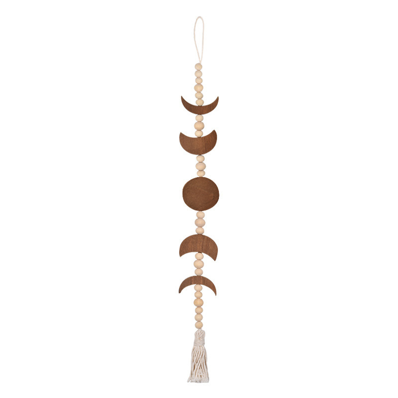 Cross-Border Decoration Bohemian Style Brown Moon Cotton Rope Tassel Beaded Handmade Wooden Bead String Decorative Pendant Cross-Border Decoration Bohemian Style Brown Moon Cotton Rope Tassel Beaded Handmade Wooden Bead String Decorative Pendant