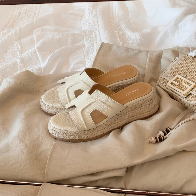 Sheepskin Version of the Grape-Colored Ma Style, 6cm Height-Increasing Thick-Soled Wedge H Slippers for Women, Summer Outdoor Casual Sandals Sheepskin Version of the Grape-Colored Ma Style, 6cm Height-Increasing Thick-Soled Wedge H Slippers for Women, Summer Outdoor Casual Sandals