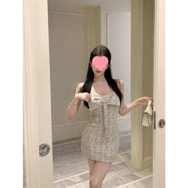法式小香风蝴蝶结设计感抹胸连衣裙秋季新款时尚纯欲包臀短裤子女