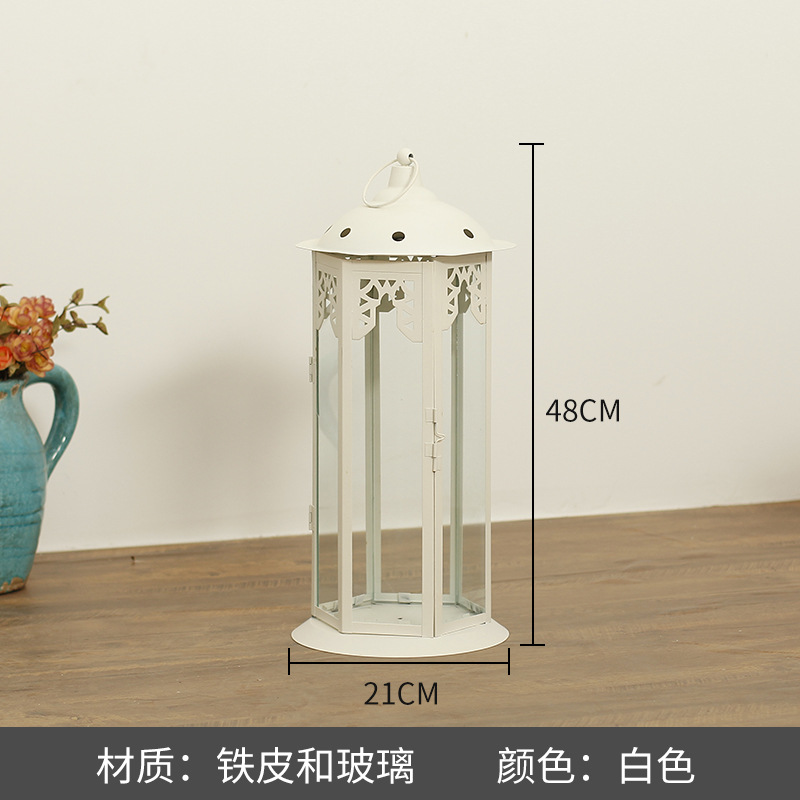 Blanco boda candelabro linterna boda carretera plomo accesorios atmósfera lámpara Marruecos viento lámpara decoración a prueba de viento vela pantalla