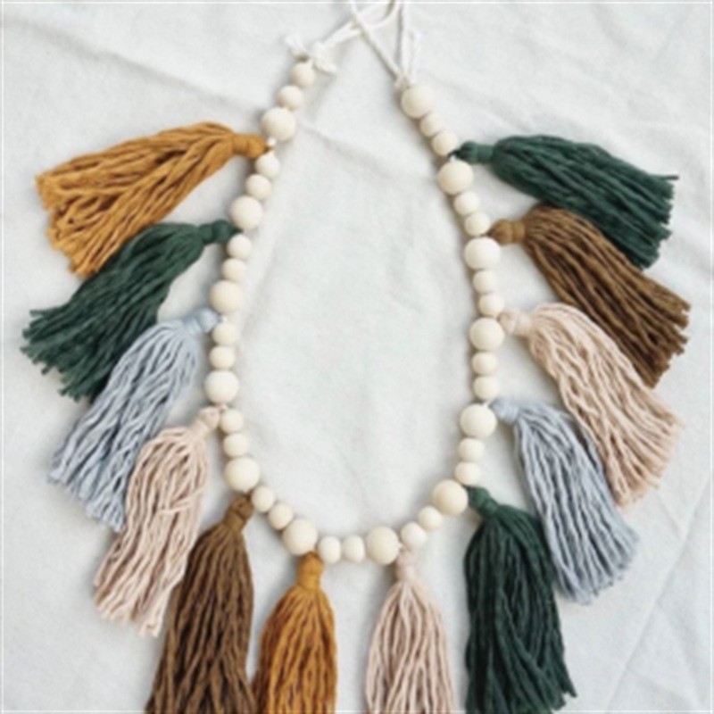 Decoración Colgante de Pared Tejida con Cuentas de Madera, Estilo Nórdico, con Borlas y Pompones, Juego Completo, 2026