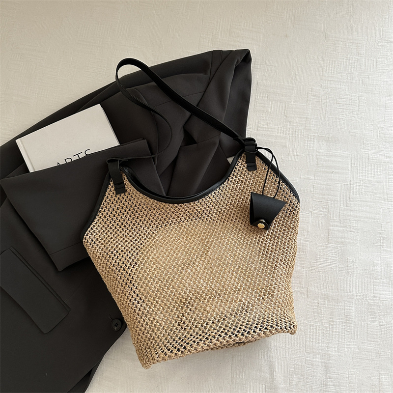 Nueva bolsa trenzada vacaciones de verano de playa bolsa trenzada de paja textura de gran capacidad 2025 bolsa tote bolsa de hombro de moda
