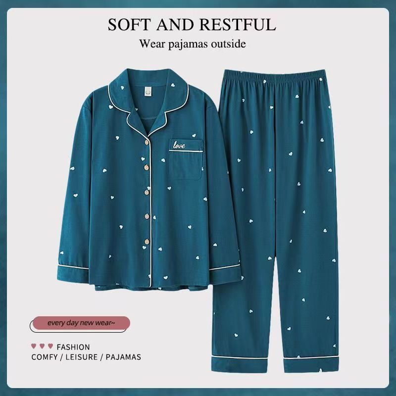 Pijamas 100% algodón de manga larga primavera y otoño ropa para el hogar Otoño e Invierno de las mujeres solapa nueva mamá suelta casual verano