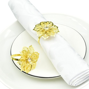 in stock Golden Mesh Flower Napkin Ring Hotel Desktop Mouth Table Napkin Buckle Yellow Diamond Flower Napkin Ring