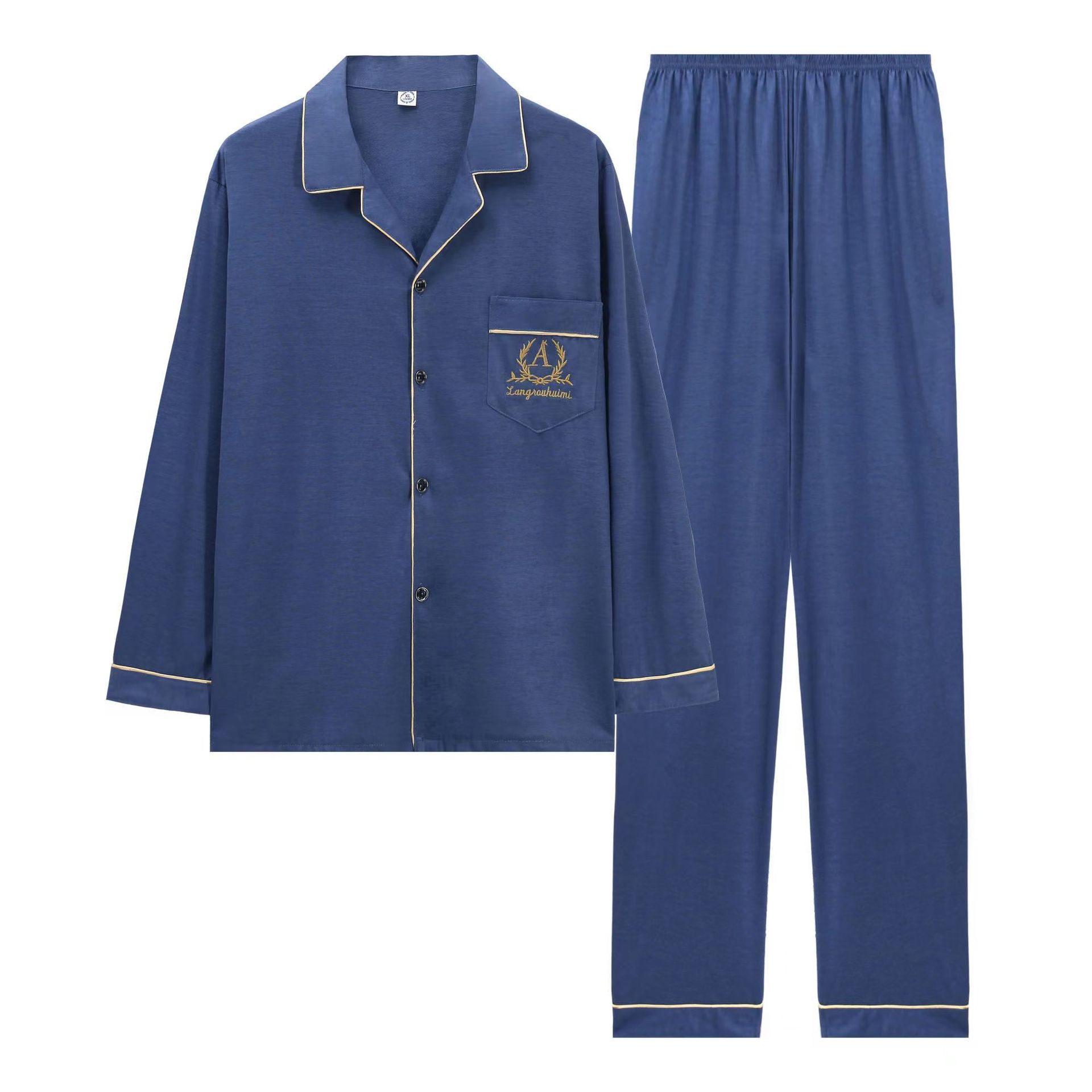 Pijamas hombres 100% algodón primavera y otoño de mediana edad engrosada más tamaño traje suelto papá de mediana edad y ancianos ropa para el hogar