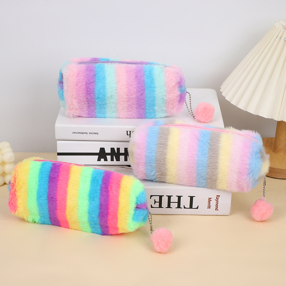 Bolsas de lápiz creativas de color gradiente transfronterizo lindas niñas peludas caja de lápiz de octogón niña corazón estudiante bolsa de almacenamiento simple