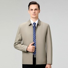 一件代发品牌桑蚕丝夹克男秋冬商务休闲翻领中老年公务员男装外套