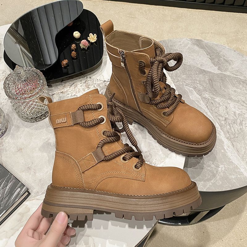 Martin short spring and autumn single bo, 2024 new cotton shoes, winter plush women's true soft leather motorcycle_voghion.com