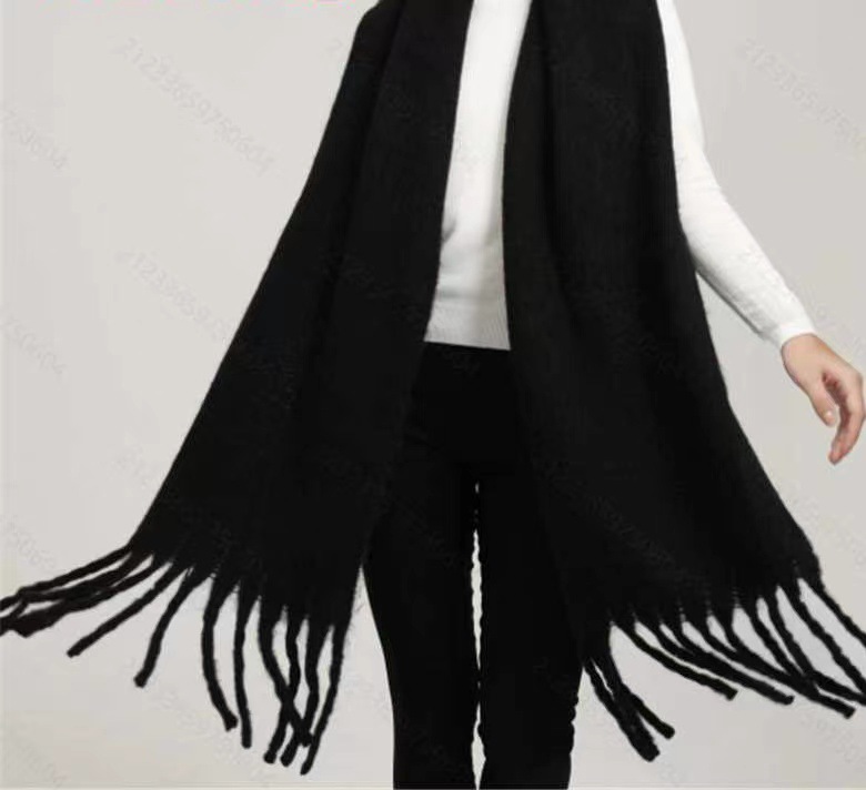 Bufanda Chal Unisex de Mohair Unicolor Térmica con Flecos para Invierno