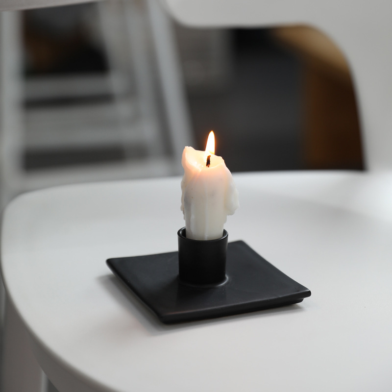 Moderno simple blanco y negro cuadrado cerámica aromática decoración para el hogar decoración de la base de la vela
