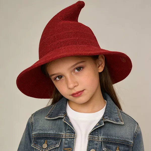 Summer Children's Wizard Hat Cross-Border Witch Hat Cotton Yarn Knitted Hat Halloween Foldable Witch Hat Women's Style
