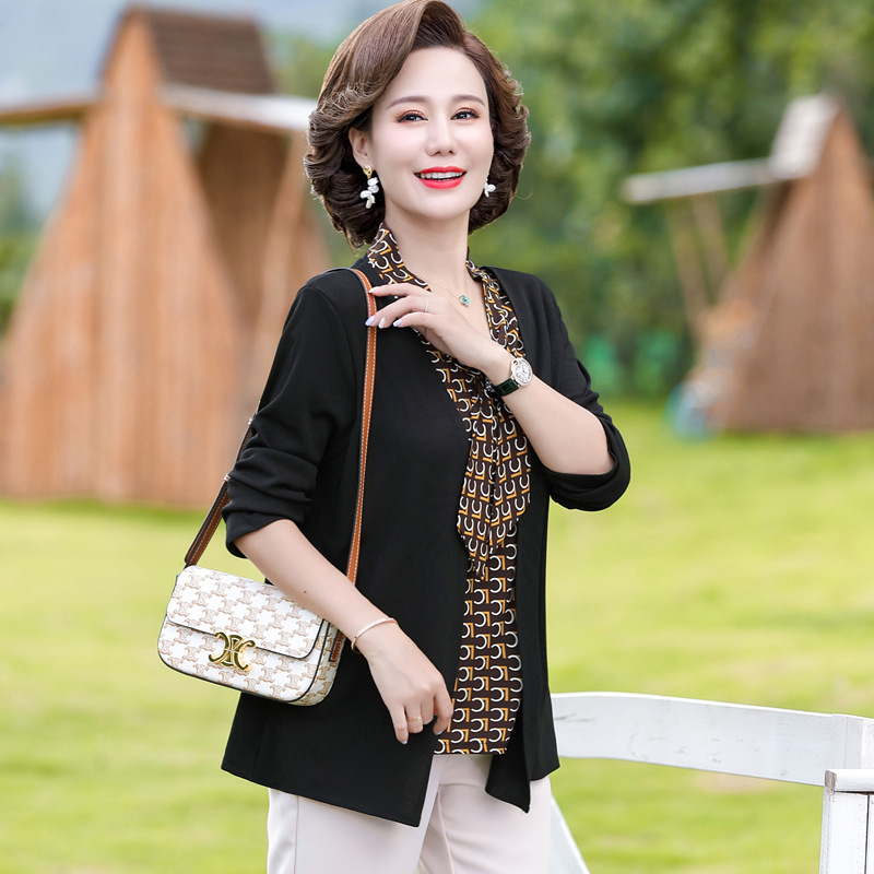 Autumn 2023 New Middle-aged and Elderly Mothers Fashionable Two-piece Long-sleeved Top High-end Elegant and Young-looking