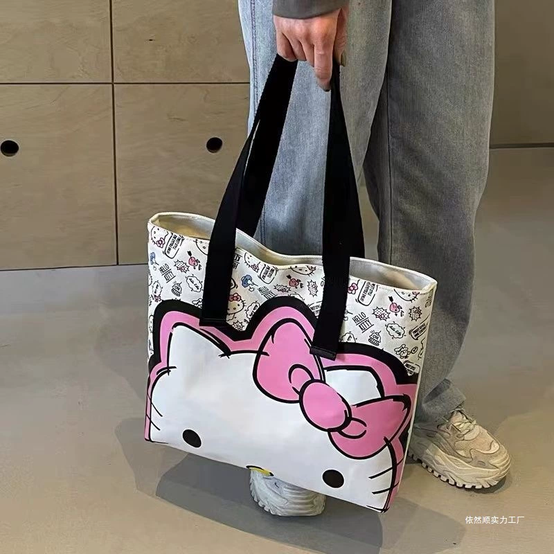 Милая холщовая сумка hellokitty для женщин, новинка 2024 года, сумка через плечо с рисунком KT Cat, сумка через плечо для путешествий