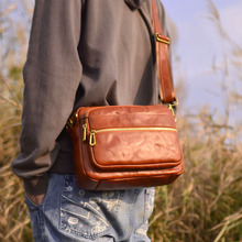 手工复古头层植鞣牛皮单肩包横款男士斜挎包休闲百搭真皮邮差包潮