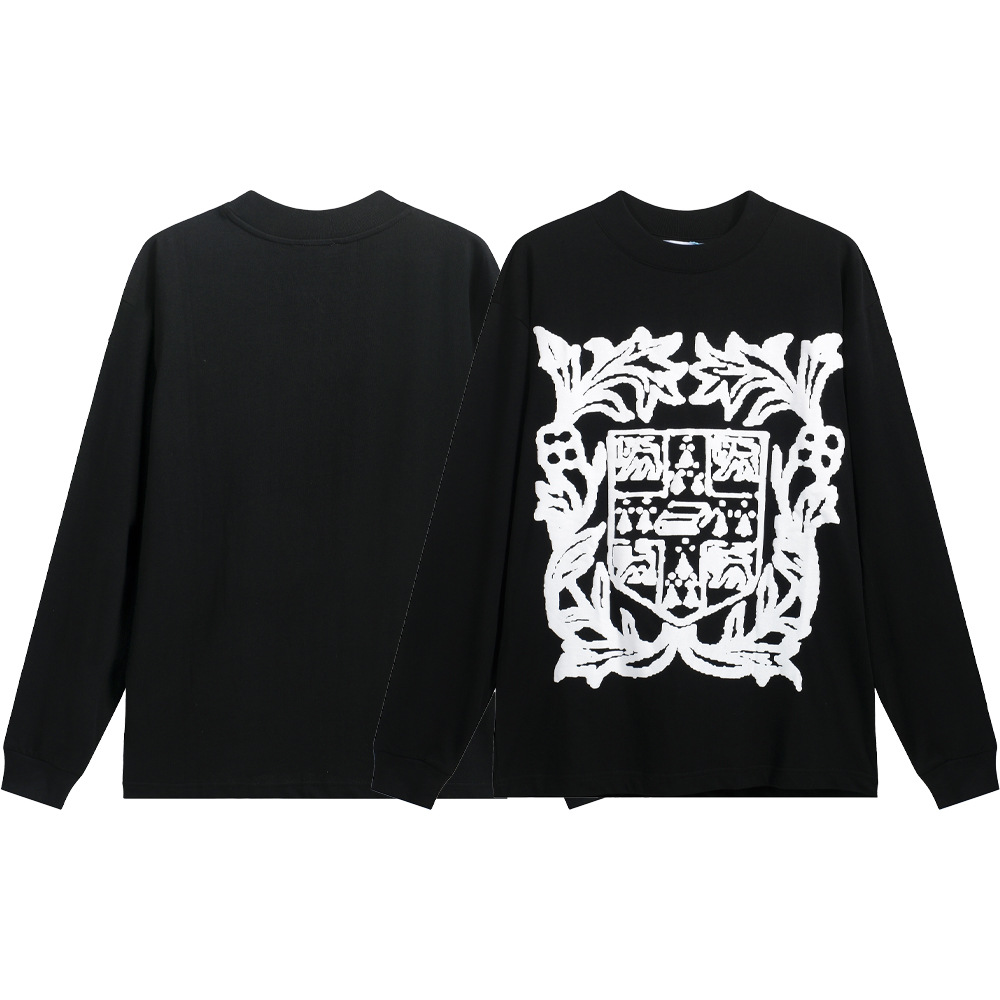 RHUDE logotipo espuma floral americana logotipo amplio suelto camiseta de mangas largas marcas de moda para hombres y mujeres calle alta