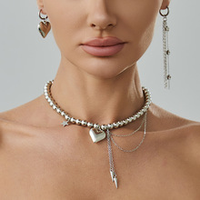 欧美跨境ins甜酷五角星形吊坠choker项链 个性简约爱心形流苏项饰