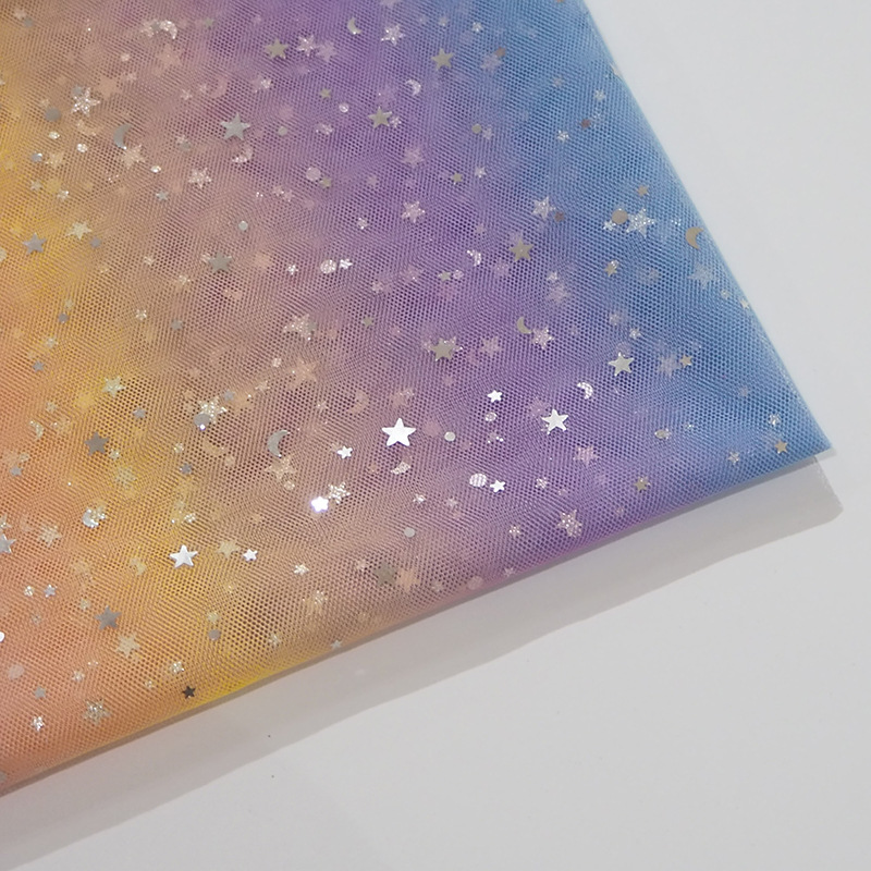 Fabricante nuevo arco iris hilo graduado estrella luna hilo de malla arco iris hexagonal tela de malla de malla de tela