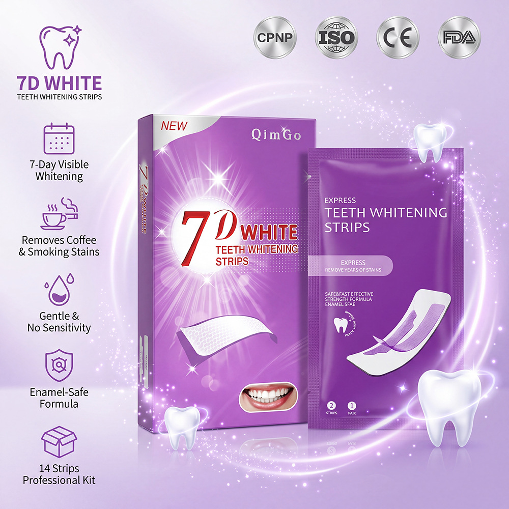 Cross-border all-English 7D teeth whitening strips for stain removal TEETH WHITENING STRIPS foreign trade teeth whitening strips