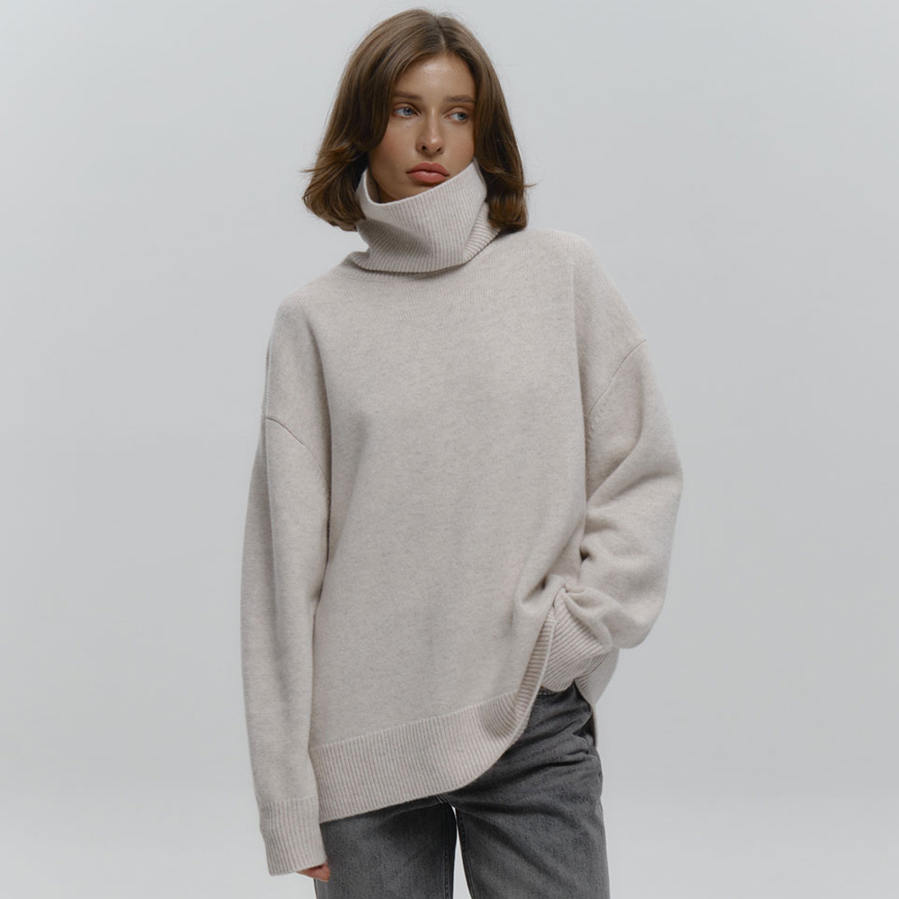 Suéter suelto de cuello alto transfronterizo Europa y los Estados Unidos 2025 otoño y invierno nuevo simple camisa de punto de color sólido abrigo abrigo suéter de cabeza mujer
