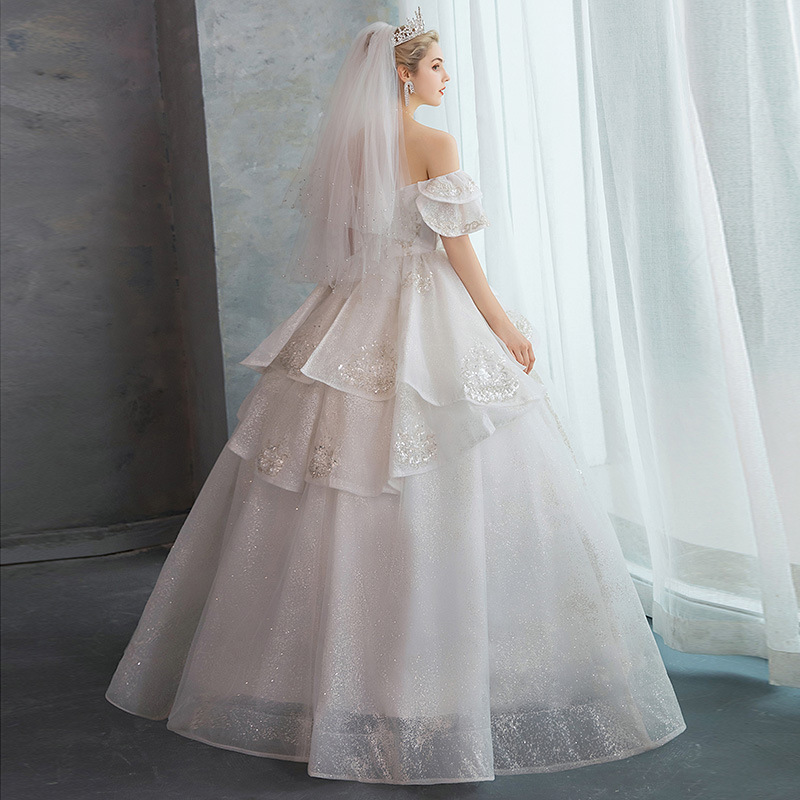 One-Shoulder Main Wedding Dress Bride 2025 New Style Female Small French Heavy Industry Palace Style Covering Arms Large Size One-Shoulder Main Wedding Dress Bride 2025 New Style Female Small French Heavy Industry Palace Style Covering Arms Large Size
