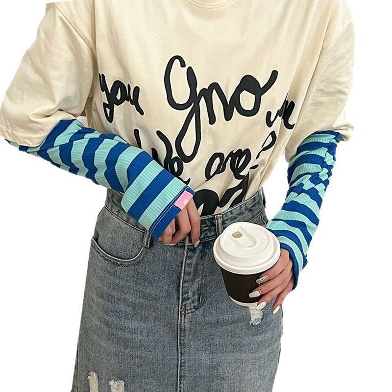 Mangas de hielo, mangas de seda de hielo, verano femenino, nuevas rayas, mangas de hielo sueltas, mangas de protección solar, guantes, todo en uno, brazaletes de ciclismo