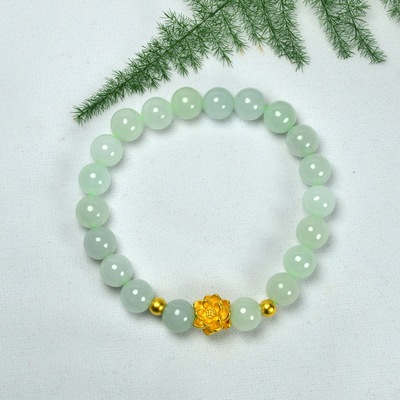 999 Sufficient gold Lotus Emerald Bracelet gold Jade Kim Hand string 3D Hard Gold 24k Lotus Bracelet gift