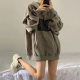 Retro fleece-lined sweater women's 2023 autumn and winter New Korean style student printed hooded loose coat top women's fashion