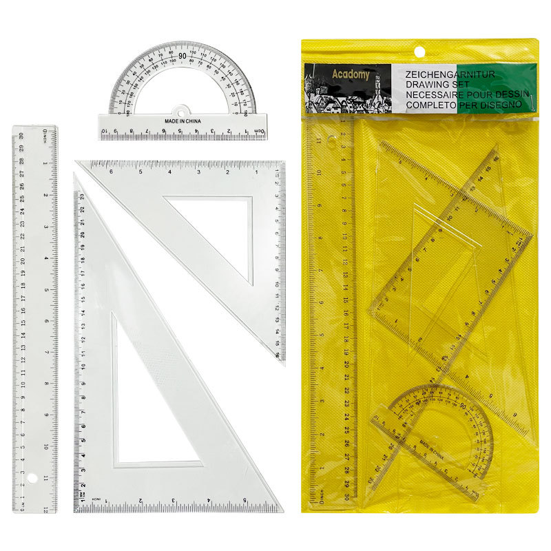 30CM cubierta transparente de color marrón triángulo de medición de dibujo de estudiantes regla de medición de color marrón material transparente al por mayor