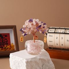 创意黄水晶发财树招财摆件办公室工位情绪稳定新居装饰品乔迁礼物