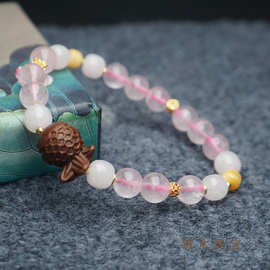 天然老山檀檀香雕刻件 锦鲤 粉水晶 和田玉白玉 单圈设计款手链串