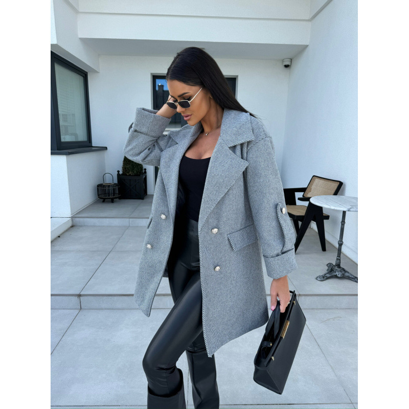 Women's Clothing New solid color H type suit collar woolen coat_voghion.com