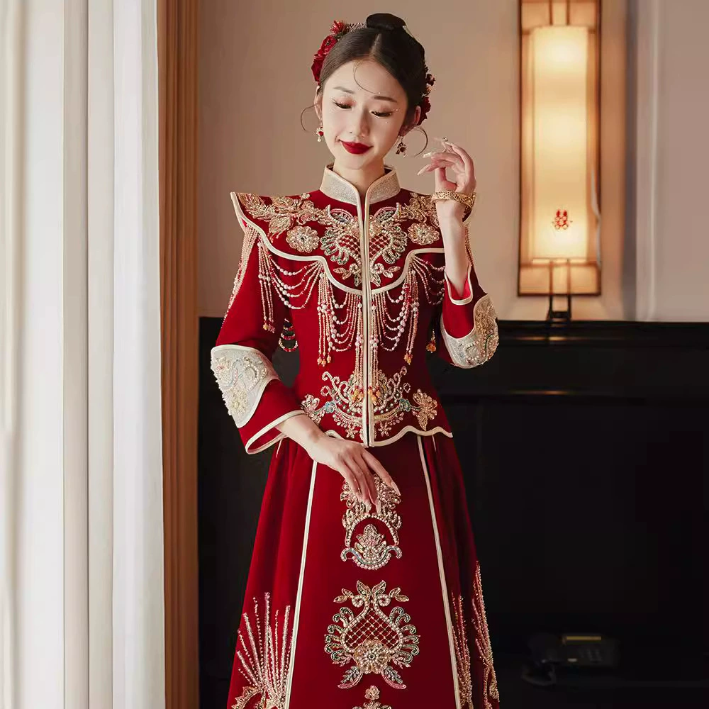 Heavy Gong Red Xiuhe Grand Broissance 2024 новый шарф, темперамент, роскошная атмосфера, новый китайский свадебный наряд лето